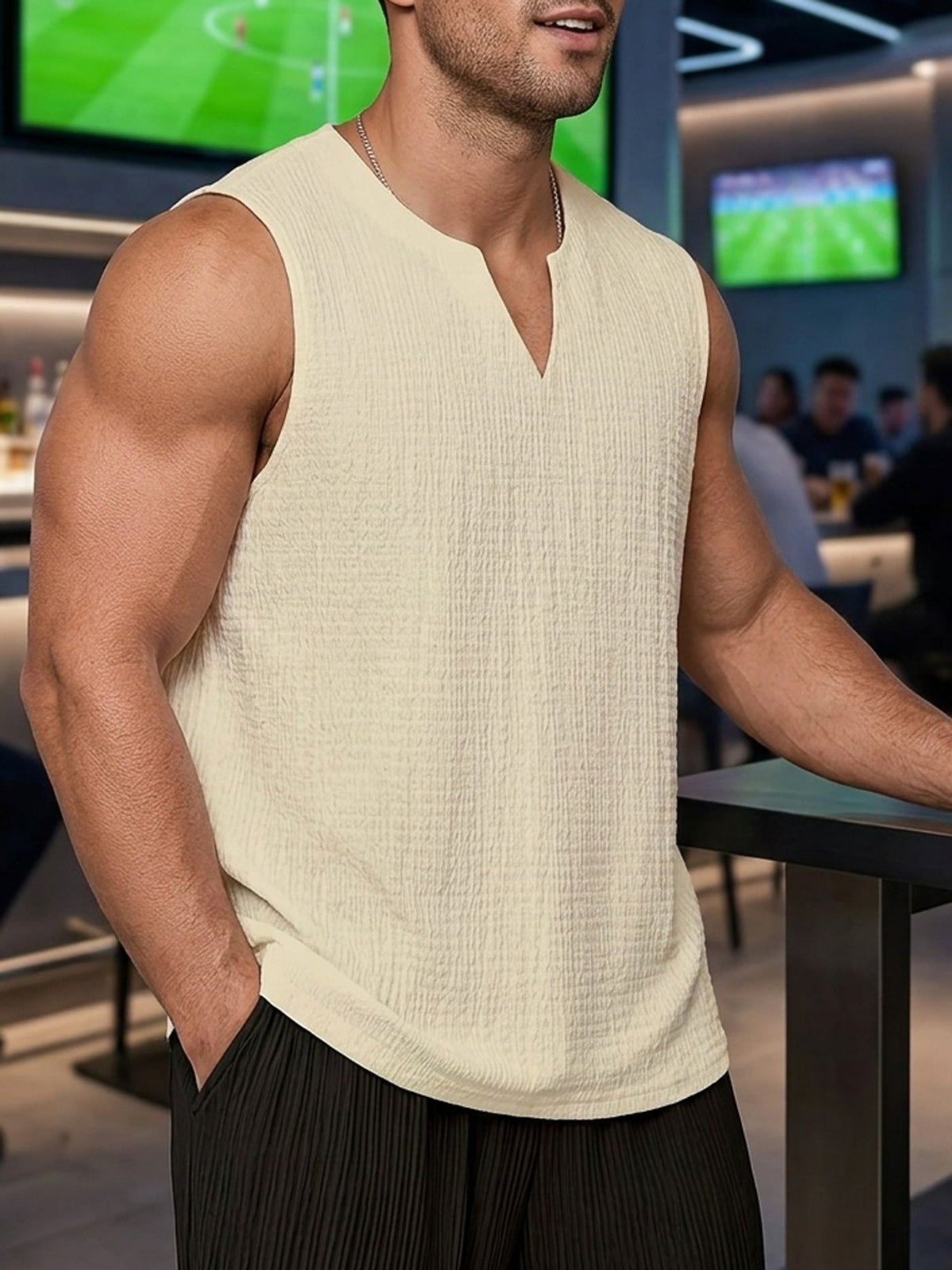 Men's Singlet Top | V-Neck Sleeveless Knit