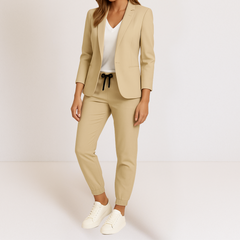 Women's Two Piece Set | Tailored Blazer Tapered Joggers Long Sleeve