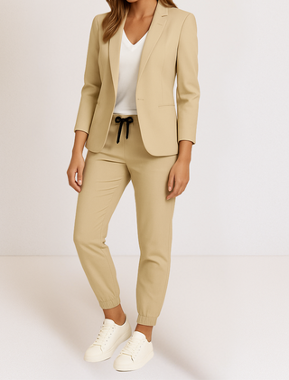Women's Two Piece Set | Tailored Blazer Tapered Joggers Long Sleeve