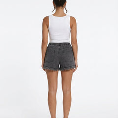 Women's Mini Shorts | Elastic Waist Raw Hem Denim