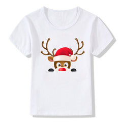 Women's White Shirt | Santa Print Short Sleeve Crew Neck