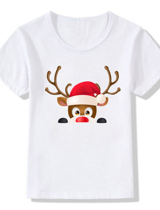 Women's White Shirt | Santa Print Short Sleeve Crew Neck