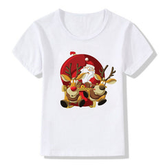 Women's White Shirt | Santa Print Short Sleeve Crew Neck