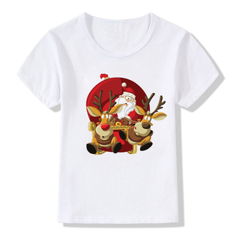 Women's White Shirt | Santa Print Short Sleeve Crew Neck