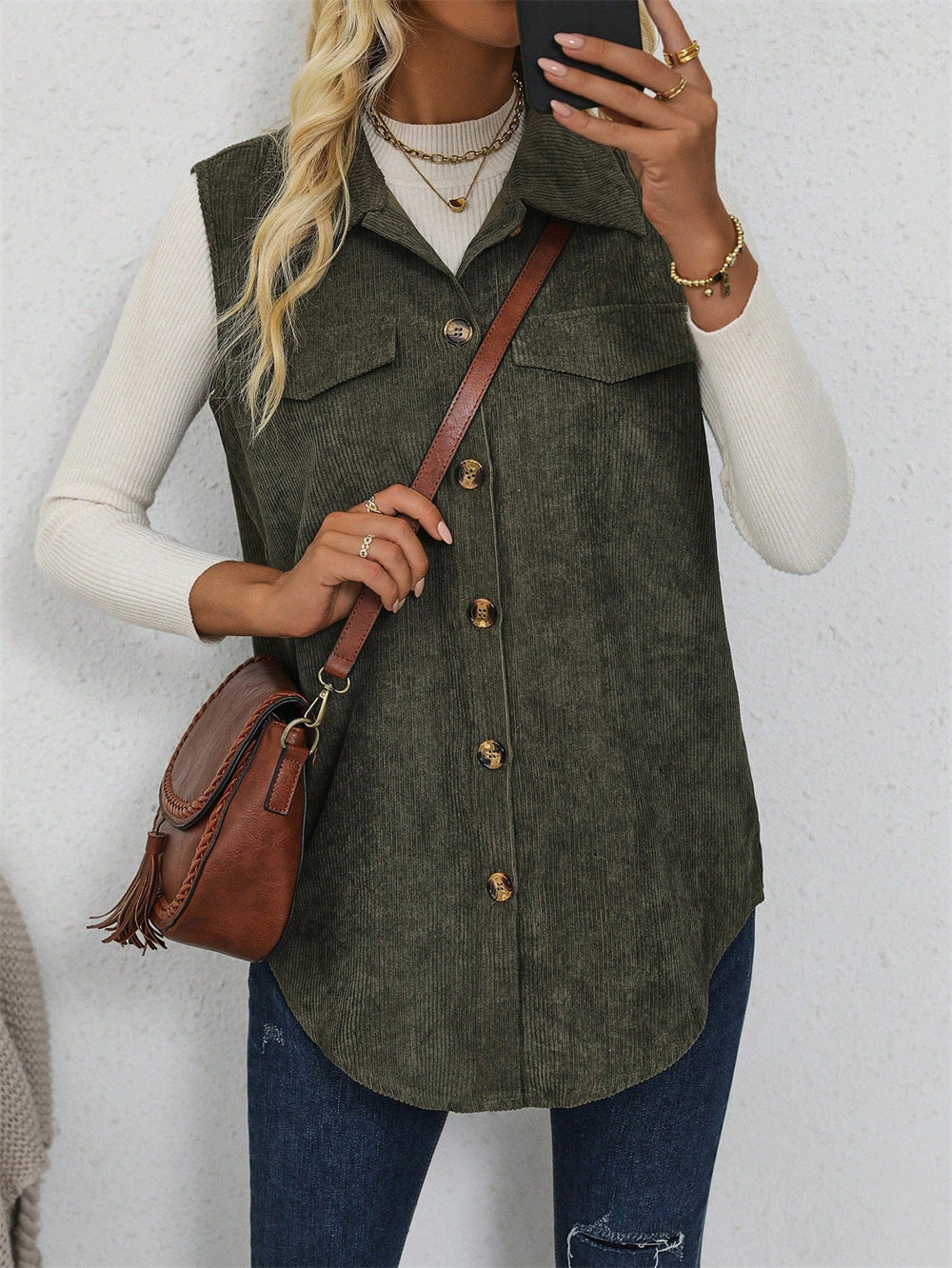 Women's Corduroy Shirt | Ribbed Button Front Relaxed Fit