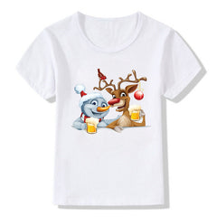 Women's White Shirt | Santa Print Short Sleeve Crew Neck