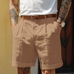 Men's Linen Shorts | Pleated Flat Front Rolled Hem Cotton