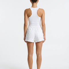 Women's Mini Shorts | Elastic Waist Raw Hem Denim