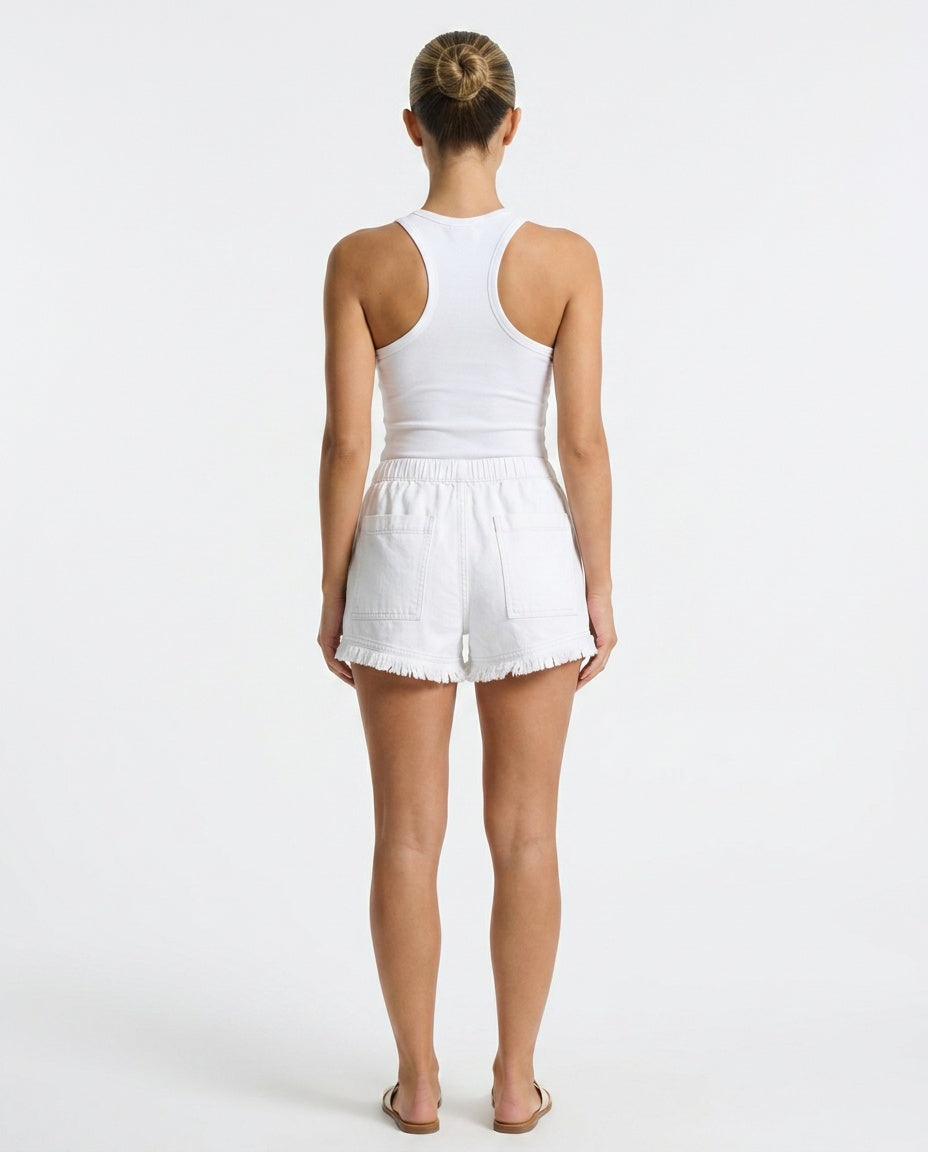 Women's Mini Shorts | Elastic Waist Raw Hem Denim