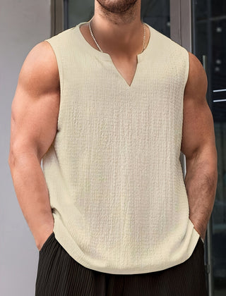 Men's Singlet Top | V-Neckline Sleeveless Relaxed Fit Knit