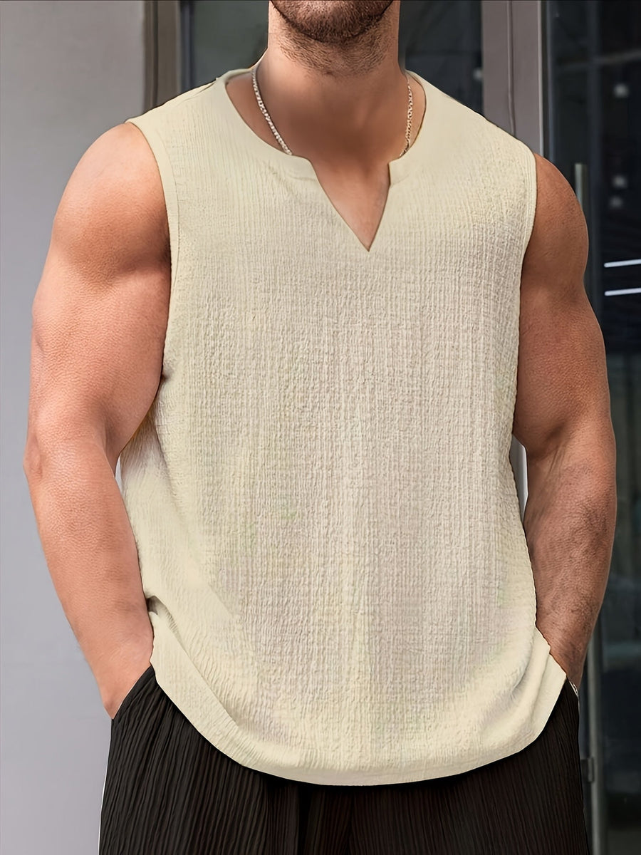 Men's Singlet Top | V-Neckline Sleeveless Relaxed Fit Knit