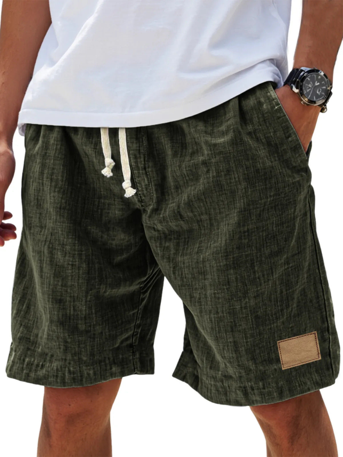 Men's Linen Shorts | Drawstring Waist Relaxed Fit Knee Length