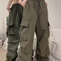 Women's Cargo Pants | Wide-Leg Relaxed Fit Drawstring Waist