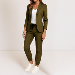 Women's Two Piece Set | Tailored Blazer Tapered Joggers Long Sleeve