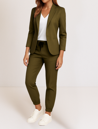 Women's Two Piece Set | Tailored Blazer Tapered Joggers Long Sleeve