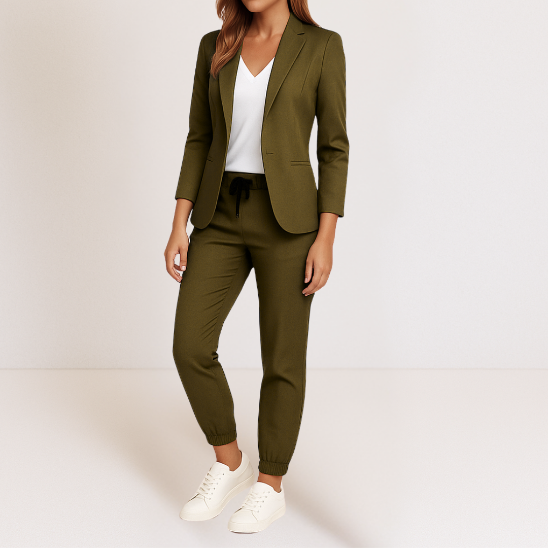 Women's Two Piece Set | Tailored Blazer Tapered Joggers Long Sleeve