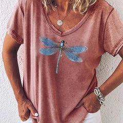 Women's T Shirt | V-Neck Short Sleeve Print