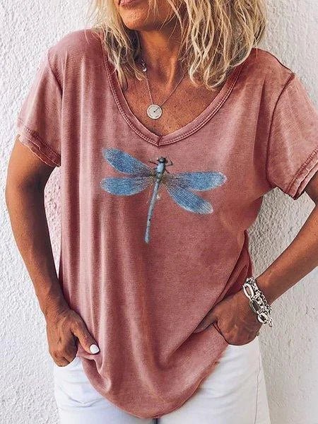 Women's T Shirt | V-Neck Short Sleeve Print