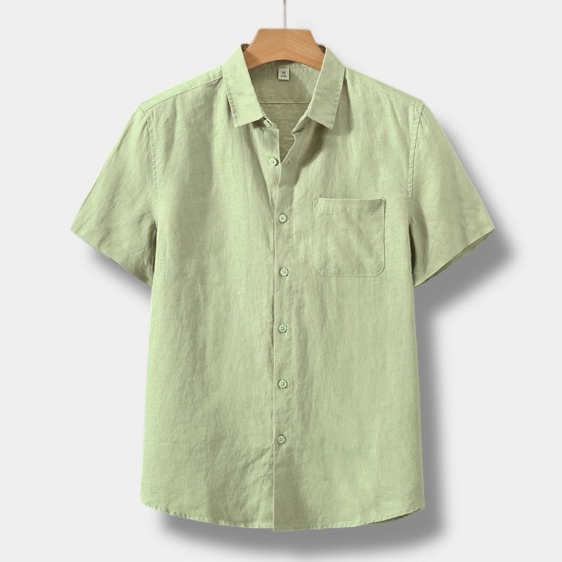 Men's White Shirt | Short Sleeve Linen Collar Pocket
