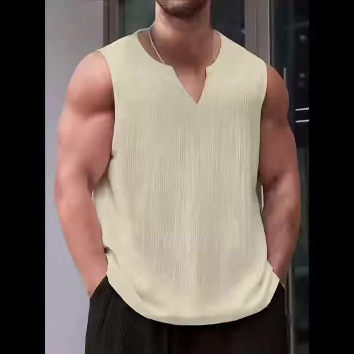 Men's Singlet Top | V-Neck Sleeveless Knit