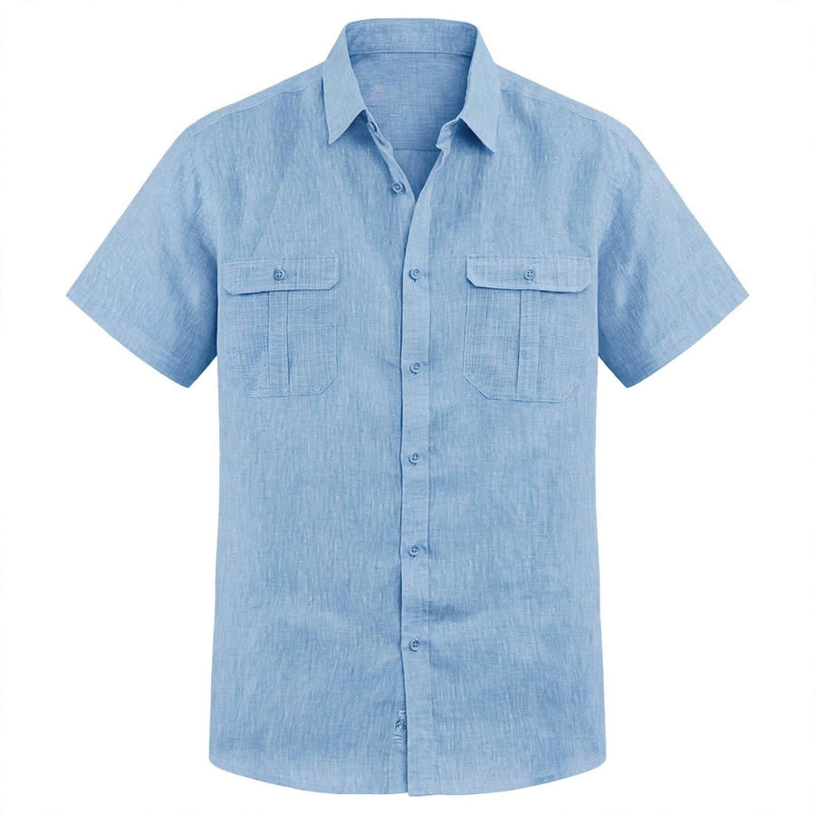 Men's Linen Shirt | Short Sleeve Collared Button Closure