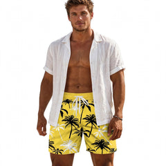 Men's Shorts | Palm Print Elastic Drawstring Relaxed Fit