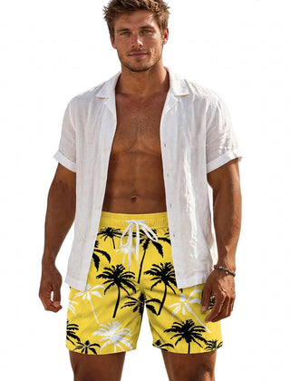 Men's Shorts | Palm Print Elastic Drawstring Relaxed Fit