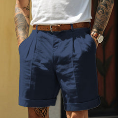 Men's Linen Shorts | Pleated Flat Front Rolled Hem Cotton