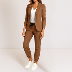 Women's Two Piece Set | Tailored Blazer Tapered Joggers Long Sleeve