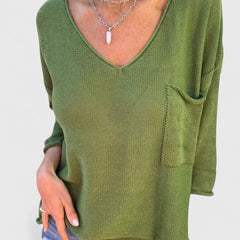 Women's Top | V-Neck Long Sleeve Knit Pocket