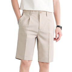Men's Work Shorts | Straight-Leg Pleated Button Closure