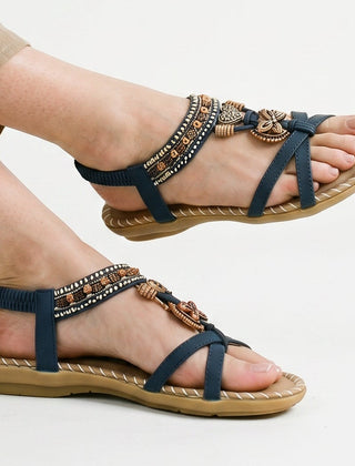 Women's Slide | Flat Sandal Adjustable Strap Embellished
