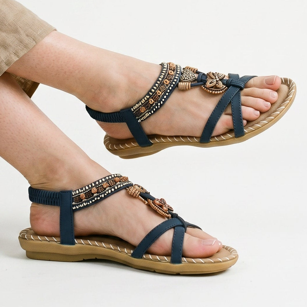 Women's Slide | Flat Sandal Adjustable Strap Embellished