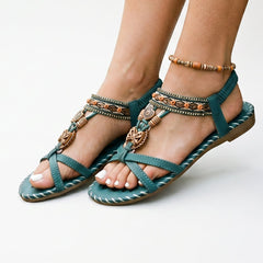 Women's Slide | Flat Sandal Adjustable Strap Embellished