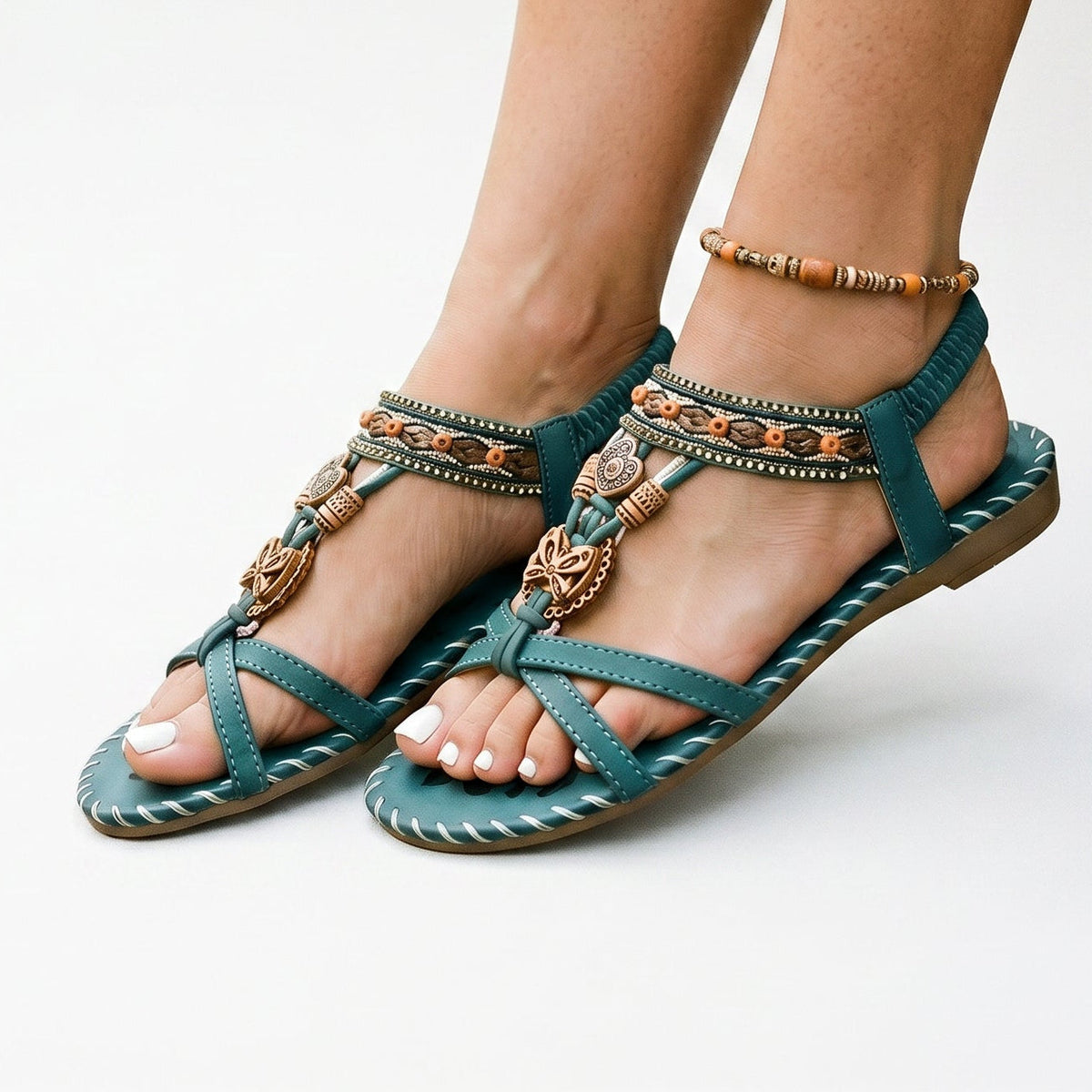 Women's Slide | Flat Sandal Adjustable Strap Embellished