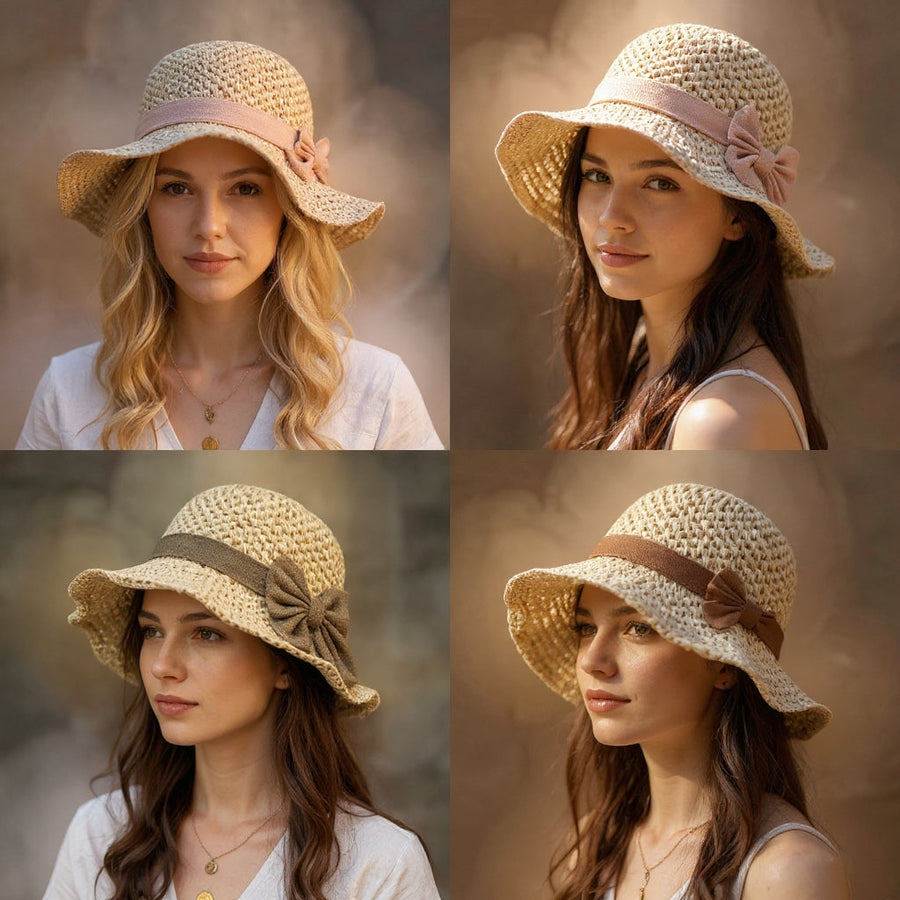 Women's Straw Sun Hat | Wide Brim Bow Packable Lightweight