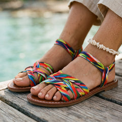 Women's Black Sandals | Strappy Flat Ankle Strap