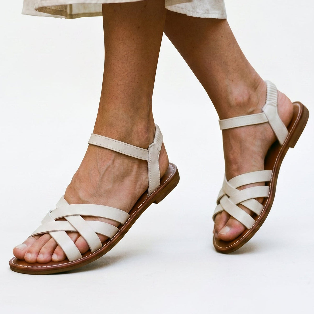 Women's Black Sandals | Strappy Flat Ankle Strap