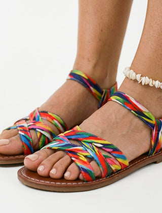 Women's Black Sandals | Strappy Flat Ankle Strap