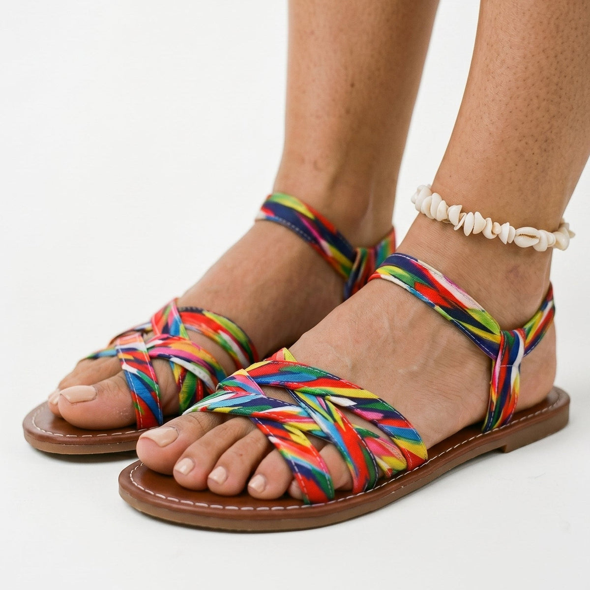 Women's Black Sandals | Strappy Flat Ankle Strap