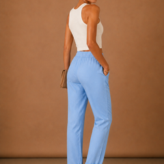 Women's Linen Pants | Relaxed Straight Leg Elastic Waist Rolled Hem