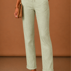 Women's Linen Pants | Relaxed Straight Leg Elastic Waist Rolled Hem