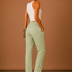 Women's Linen Pants | Relaxed Straight Leg Elastic Waist Rolled Hem