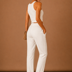Women's Linen Pants | Relaxed Straight Leg Elastic Waist Rolled Hem
