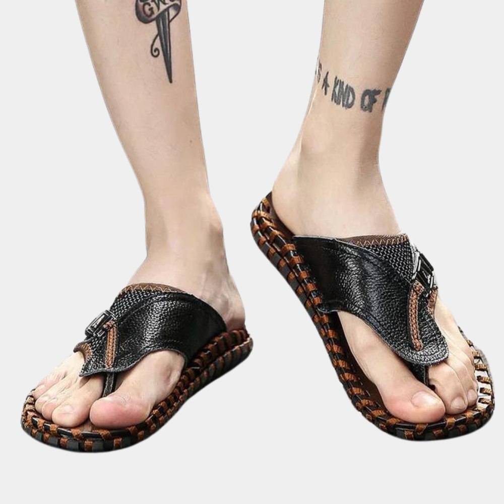 Men's Slide | Thong Closure Leather Strap