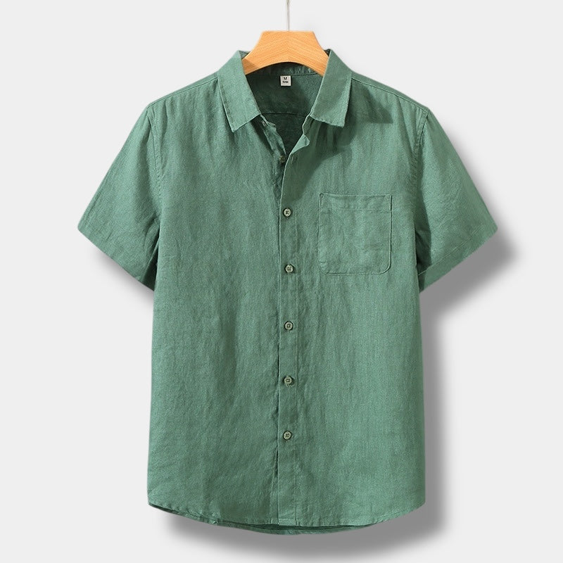 Men's White Shirt | Short Sleeve Linen Collar Pocket