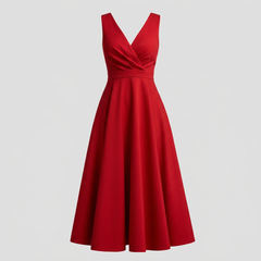 Women's Midi Dress | V-Neck Sleeveless A-Line Woven