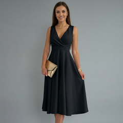Women's Midi Dress | V-Neck Sleeveless A-Line Woven