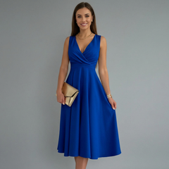 Women's Midi Dress | V-Neck Sleeveless A-Line Woven