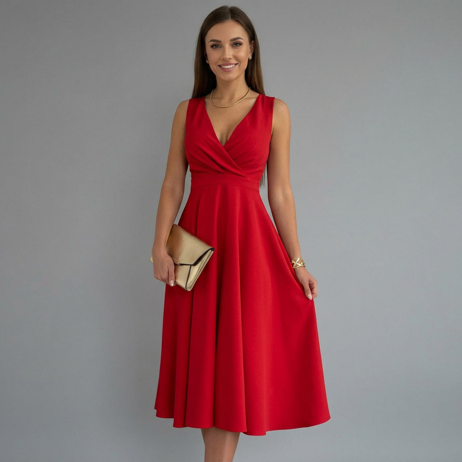 Women's Midi Dress | V-Neck Sleeveless A-Line Woven